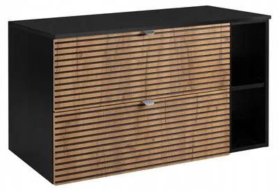 Zdjęcie produktu dla Szafka Łazienkowa Wisząca Pod Umywalkę 100X46 Cm Czarny Dąb Regał Front Mdf