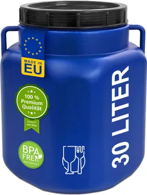 Produktbild von plasteo® 30 Liter Weithalsfass eckig mit Deckel und Griffen, Lebensmittelecht und BPA-Frei Gepäcktonne Sauerkrautfass Futtertonne Universalfass