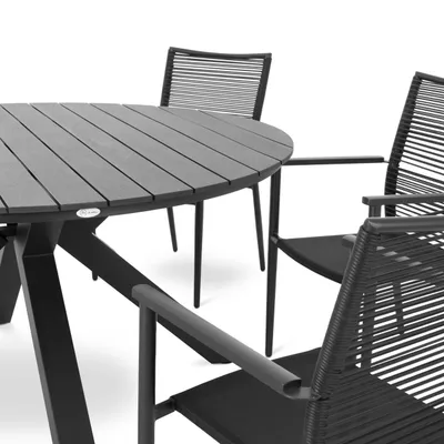 Produktbild von di volio Gartenmöbel OTTANA, runder Gartentisch mit 6 stapelbaren Stühlen mit Armlehnen - Set, Essgruppe für 6 Personen, robust & wetterfest