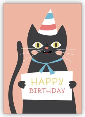 Produktbild von Komische Geburtstagskarte mit frecher schwarzer Katze im Partyhut: Happy Birthday