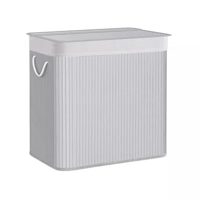 Imagen del producto de Cesta para la ropa And OutdoorMatch Shayna - Recolector de ropa - Cesta para la ropa de bambú - Con asas - 3 compartimentos - Tapa con clips - 150 litros, plegable - Para lavandería, dormitorio o baño - Blanco