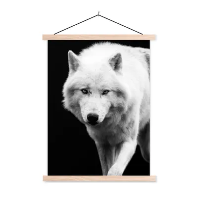 Produktbild von MuchoWow® Textilposter Wolf - Tier - Schwarz - Weiß 60x80 cm mit holzfarbenen Rahmen - Wandbild