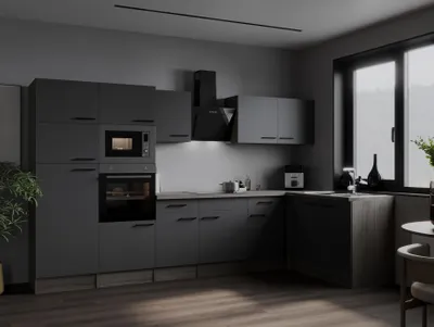 Produktbild von L Küche Küchenzeile Winkelküche Eiche York Grau Matt Oliver 340x172 cm Respekta