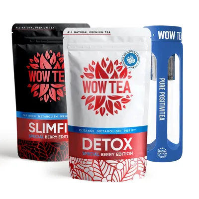 Produktbild von WOW TEA Berry SlimFit Tee - Natürliches 21-Tage Detox Programm - Grüner Tee & Superfoods für Gewichtsmanagement & Energie (3er-Pack)