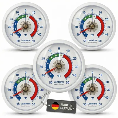Produktbild von 5 Stück Kühlschrankthermometer Set Selbstklebend Weiß Temperatur + - 50°C Analog Thermometer für Gefrierschrank Kühltruhe Gefriertruhe Kühltheke