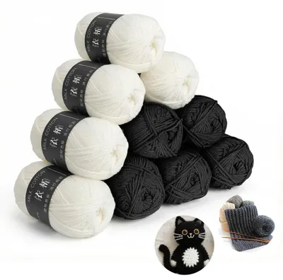 Produktbild von Häkelwolle 10 x 50g/133m 100% Polyacryl Schwarz Cremeweiß