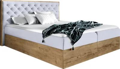 Zdjęcie produktu dla Kondela Łóżko kontynentalne dwuosobowe Wood 3 160x200 cm - szary / dąb lancelot