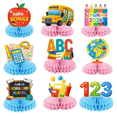 Productafbeelding van Set van 9 kleurrijke wafelstandaards voor schoolstartdecoratie