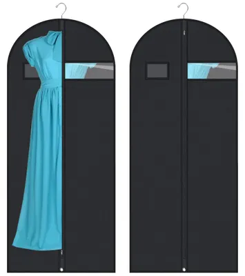 Image de Sacs à vêtements étanches à la poussière avec fenêtre et poche, pliables, à fermeture éclair, sacs de rangement imperméables à suspendre pour costumes, chemises, robes et manteaux, 60 x 152 cm, lot de 2