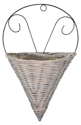 Produktbild von Mega Collections Pflanzenkorb Wandhalterung Esche - grau - H60 cm - Weide - Blumentopf/Pflanztopf