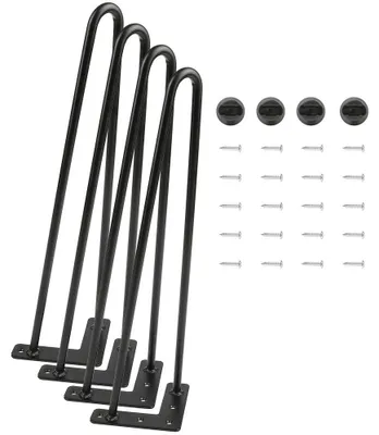 Image de Pieds de table - Pieds de meuble en épingle à cheveux - Lot de 4 - Hauteur 50 cm - Acier à 2 tubes de 10 mm - Noir