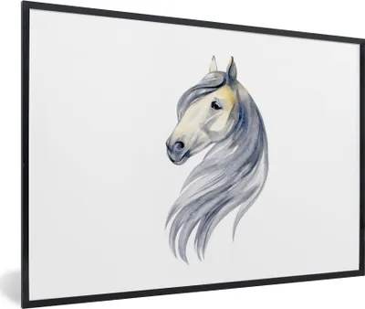 Produktbild von MuchoWow® MuchoWow® Gerahmtes Poster Pferd - Aquarell - Tier - Mädchen - Kinder - Mädchen 30x20 cm - Poster mit zchwarzem Bilderrahmen - Kunstdruck - Bild-Poster