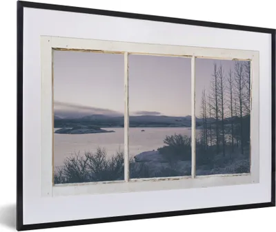 Produktbild von MuchoWow® MuchoWow® Gerahmtes Poster Aussicht - See - Berg 60x40 cm - Poster mit zchwarzem Bilderrahmen - Schlafzimmer - Plakat in Rahmen - Drucken