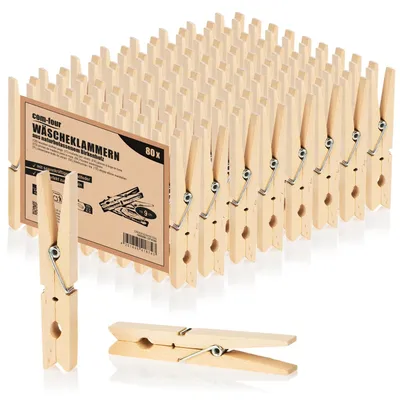 Produktbild von Wäscheklammern Holzwäscheklammern XL - 80 Stück - Birkenholz - Naturfarben - 9 x 1 x 1,5 cm