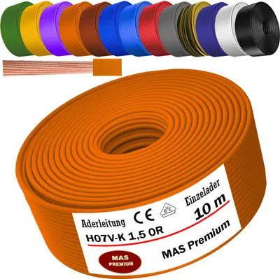 Produktbild von 10m Aderleitung H07 V-K OR 1x1,5 mm² Orange Einzelader flexibel