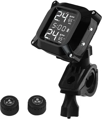 Immagine prodotto di Manometro per pneumatici da moto, sistema di monitoraggio della pressione degli pneumatici (TPMS), monitor di sicurezza per moto con schermo LCD e 2 sensori esterni, manometro wireless per pneumatici da moto con inclinazione regolabile - impermeabile, per moto