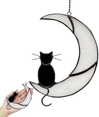 Produktbild von Katenausstellung - Hängendes Katzenbild - Feierliche Atmosphäre schaffen - Acryl-Mond-Silhouette - 16 cm - Schwarz