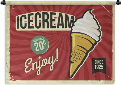Produktbild von MuchoWow® Wandteppich Wandbehang Eiscreme - Vintage - Plakatwand - Zeichnung 60x45 cm Tapisserie Dekoration Wandtuch - Das Schlafzimmer