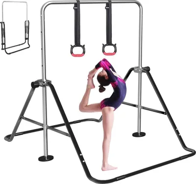 Produktbild von Verstellbare Turnstange – Klappbares Turngerät für Kinder – 4 Höhen bis 132 cm – Schwarz
