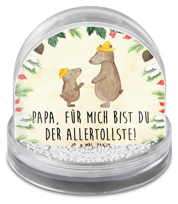 Produktbild von Mr. & Mrs. Panda Schneekugel Weihnachten Bären mit Hut - Naturpapier - Geschenk, Bär, Vatertag, Familie, wohnaccessoire, Weihnachts, Family, Muttertag, Papa, schnee kugel
