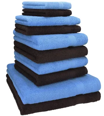 Produktbild von Betz 10-tlg. Handtuch-Set PREMIUM CLASSIC 2 Duschtücher 4 Handtücher 2 Gästetücher 2 Seiftücher  Farbe: hellblau & dunkelbraun