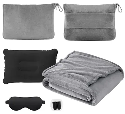 Immagine prodotto di Coperta e cuscino da viaggio 2-in-1, leggera e calda, ideale per i viaggi