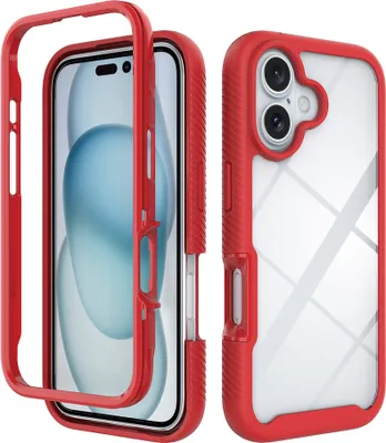Obrázek produktu pro Pouzdro pro iPhone 16, Hybrid Průhledné Zadní Kryt, Robustní TPU Nárazník, Nárazuvzdorné Pouzdro Červený