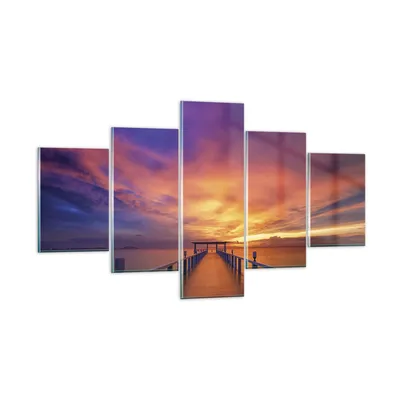 Produktbild von Bilder auf glas - 5 Teile - Himmel die Farben Pier - 125x70cm - Glasbilder - Wandbilder - Bilder - zum Aufhängen bereit - Wanddekoration aus Glas - Glas Bilder - Wandbild auf Glas - GEA125x70-4202
