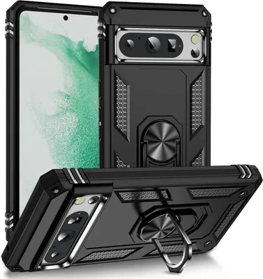 Produktbild von Conie Outdoor Schutzhülle für Google Pixel 8 Pro Tasche Silikon Hard Case Cover Hülle mit Halter Ständer in Schwarz