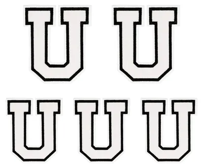 Buchstabe U Aufnäher zum Aufbügeln, weiß, 5 Stück, 11,3/7,8 cm