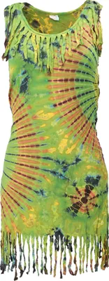 Produktbild von Batik Minikleid, Unikat Boho Fransenkleid - Lemon, Damen, Mehrfarbig, Elasthan,Viskose, Kleider