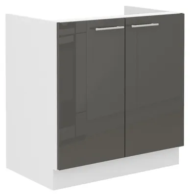 Produktbild von Spülenschrank 80 Lara Grau Hochglanz + Weiß matt Küchenzeile Küchenblock Küche