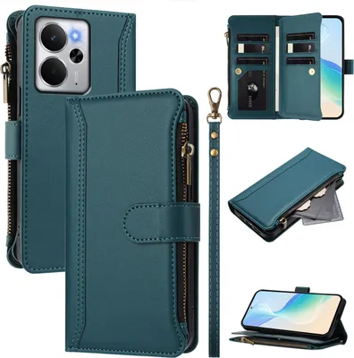 Produktbild von Handyhülle für Realme 14/Realme 14T/Realme Neo7x Reißverschluss Geldbörse Kunstleder Klapphülle mit Kartensteckplatz, Ständer, Handschlaufe Grün