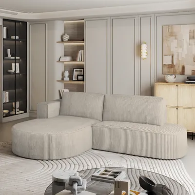 Produktbild von Masseno Ecksofa CORTIO P L-S mit Schlaffunktion L-Form, Sofa mit Bettkasten, Wohnzimmersofa, Couch, Soffa, Bettsofa, Couchgarnitur- Creme, POSO 100