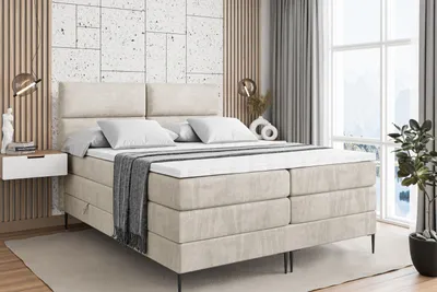 Produktbild von ALTDECOR Boxspringbett mit Schwarz Füßen, Matratze und Lattenrost, Topper, Polsterbett mit Bettkasten, Bett mit Stauraum H3- und H4- Matratze, Doppelbett -BOXI3-FC KING-140x200 - Beige Monolith