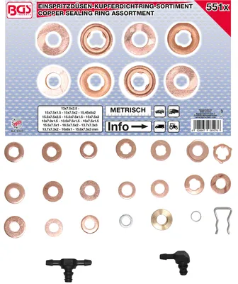 Image de BGS Assortiment de joints d'étanchéité en cuivre pour injecteurs 551 pcs - 8107