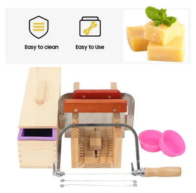 Produktbild von Seifenschneider - 9-teiliges Set - Einstellbare rechteckige Holzform - Kiefernholz - Für handgemachte Seife - DIY-Seifenherstellung