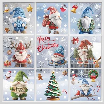 Produktbild von Wandaufkleber Weihnachtsgnome und Schnee - Dekoration für Fenster