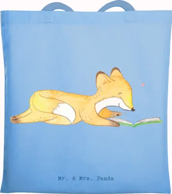 Produktbild von Mr. & Mrs. Panda Jutebeutel Fuchs Lesen - Sky Blue - Geschenk, Bücher, Beutel, Tasche, Bücherwurm, Laptoptasche, canvas, Tote Bag