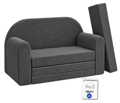 Produktbild von MILLYBO Kindersofa 3in1 aus Cord – Spielsofa, Kindercouch & Schlafsofa Grau