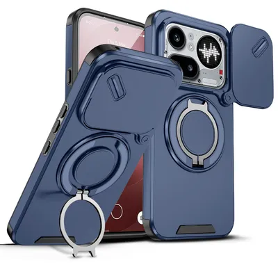 Obrázek produktu pro Dvouvrstvé pouzdro pro Nothing Phone (4a) Pro, posuvným krytem fotoaparátu a magnetickým kroužkovým stojánkem Modrý
