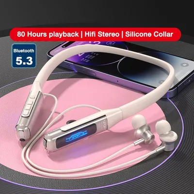 Produktbild von Bluetooth-Kopfhörer mit Mikrofon – kabellose Stereo-Kopfhörer mit Nackenbügel und kräftigem Bass, Farbe: Weiß