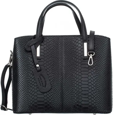 Produktbild von Rara Handtasche aus italienischem Leder - Reptilienstruktur - 1 Fächer, abnehmbarer Schulterriemen - Perfekte Innenorganisation - Schwarz