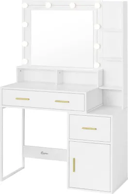 Produktbild von Make-up-Station - LED-Spiegel und beleuchtetes Licht - 90x40x143 cm - Tischlampe - Weiss