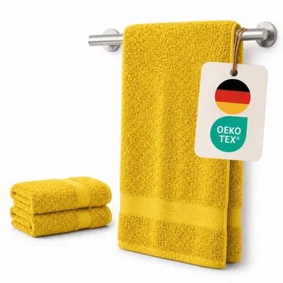 Produktbild von Komfortec 2er Handtuchset aus 100% Baumwolle, 2 Handtücher 50x100 cm Set, Frottee, Weich, Gelb