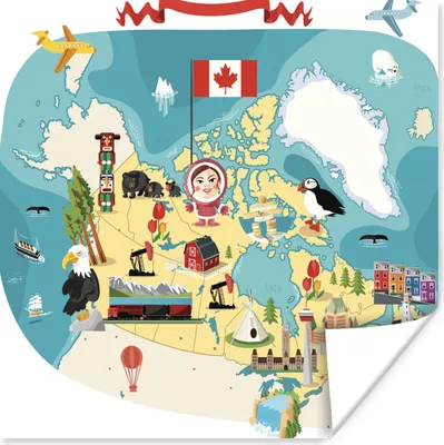 Produktbild von MuchoWow® Poster Illustrationen auf einer Karte von Kanada 50x50 cm - Wohnzimmerdekoration