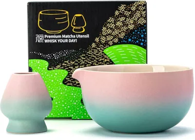 Image de Bol à matcha japonais Céramique Porte-fouet 530 ml K11 Dégradé rose-vert
