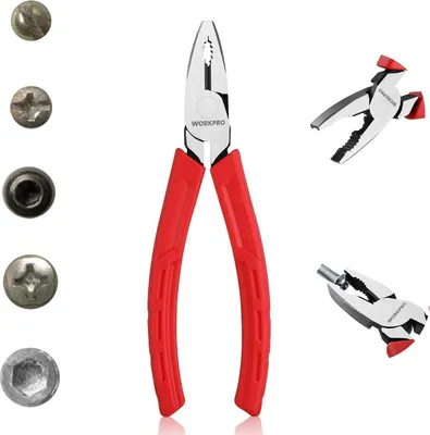 Zdjęcie produktu dla WORKPRO Szczypce kombinowane 165 mm ze stali chromowo-wanadowej Szczypce wkrętakowe z uchwytem w kolorze gradientu