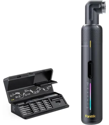 Produktbild von Elektroschrauber Akku-Set 7 Drehmoment 0,5-6 Nm 20 Bits 1/4 Zoll Sechskant 90° Adapter LED Licht 2000mAh Typ-C