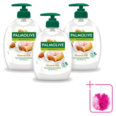 Imagen del producto de 3 unidades de jabón líquido Palmolive, aroma a leche de almendras y aloe vera, 300 ml cada uno. Paquete económico